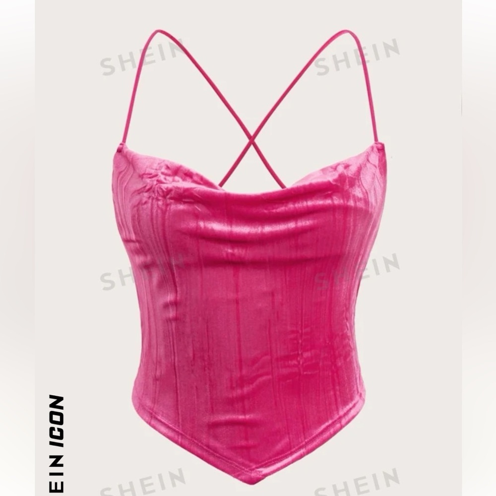 SHEIN ICON criss cross backless velvet cami top